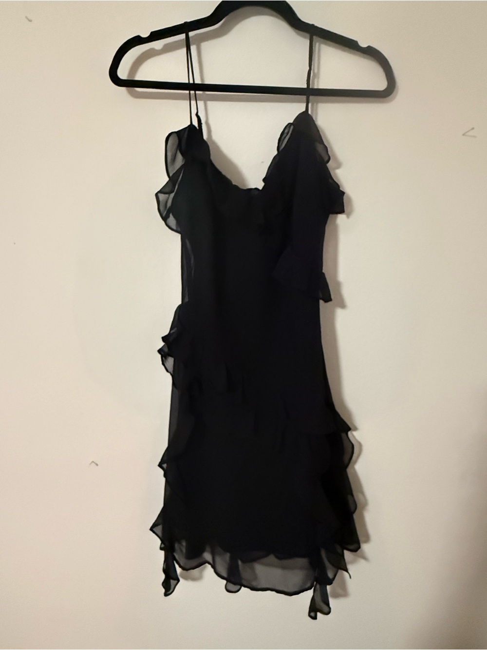 Aerie black spaghetti strap ruffle mini dress